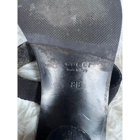 Gucci Shoes Womens Size 8 Black Logo Leather Sandals Slide Thong Made in Italy - Picture 11 of 14